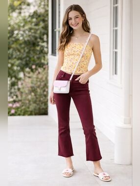 American Eagal NE(X)T LEVEL STRETCH Hi-Rise Crop Flare Burgandy Jean Pants NWOT